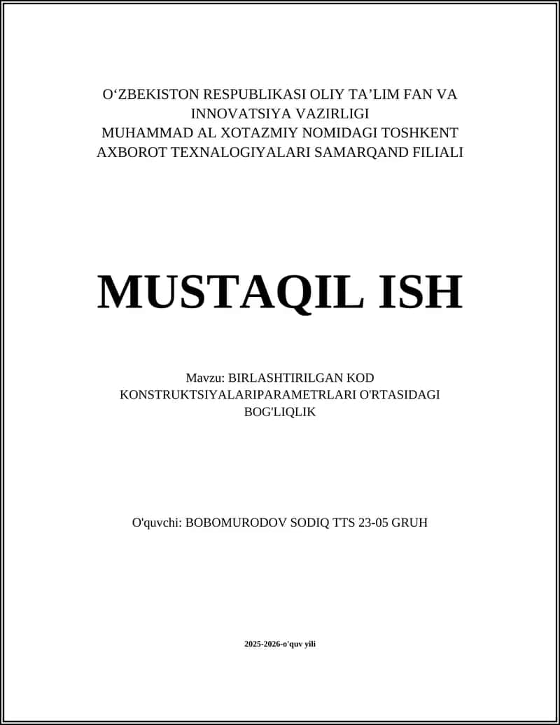Birlashtirilgan Kod Konstruksiyalari Parametrlari O'rtasidagi Bog'liqlik