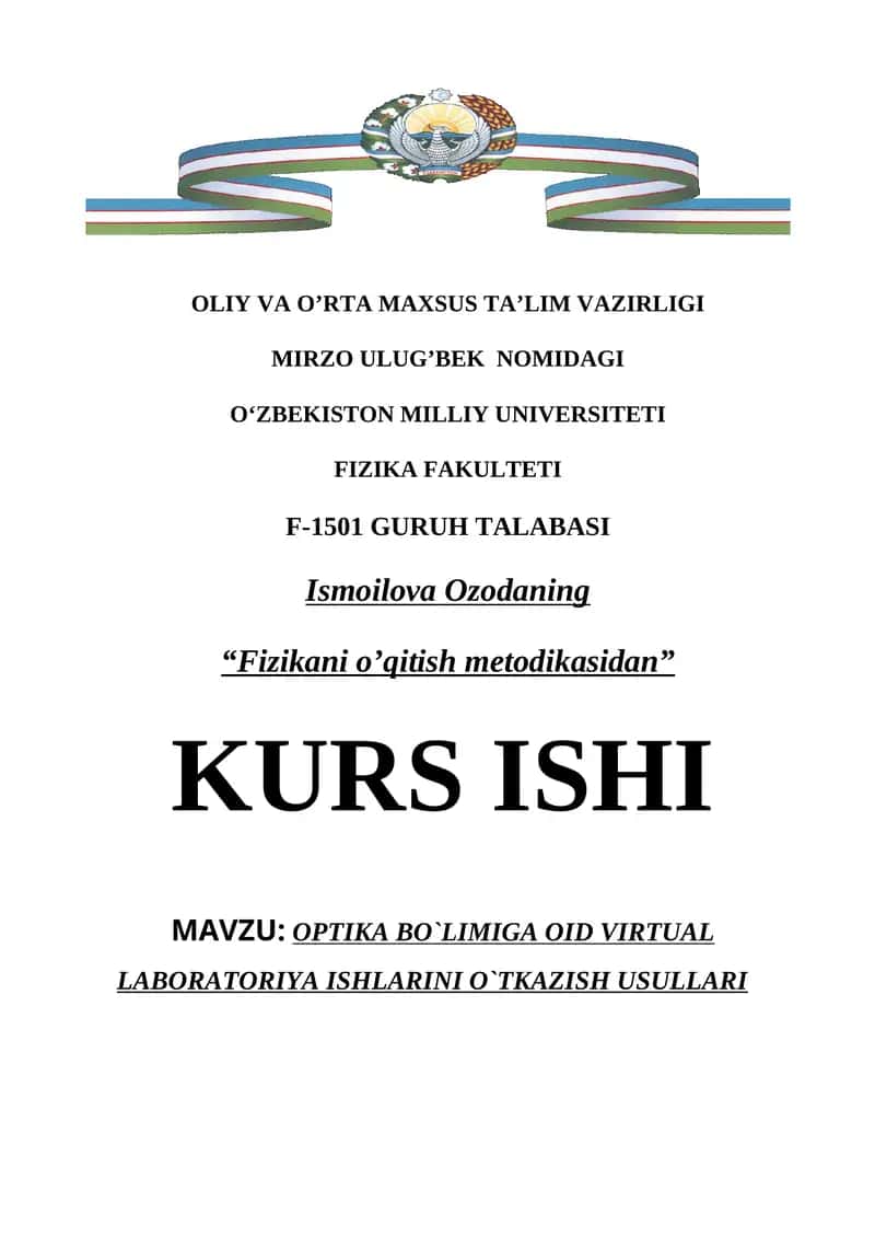 Fizikani o’qitish metodikasidan