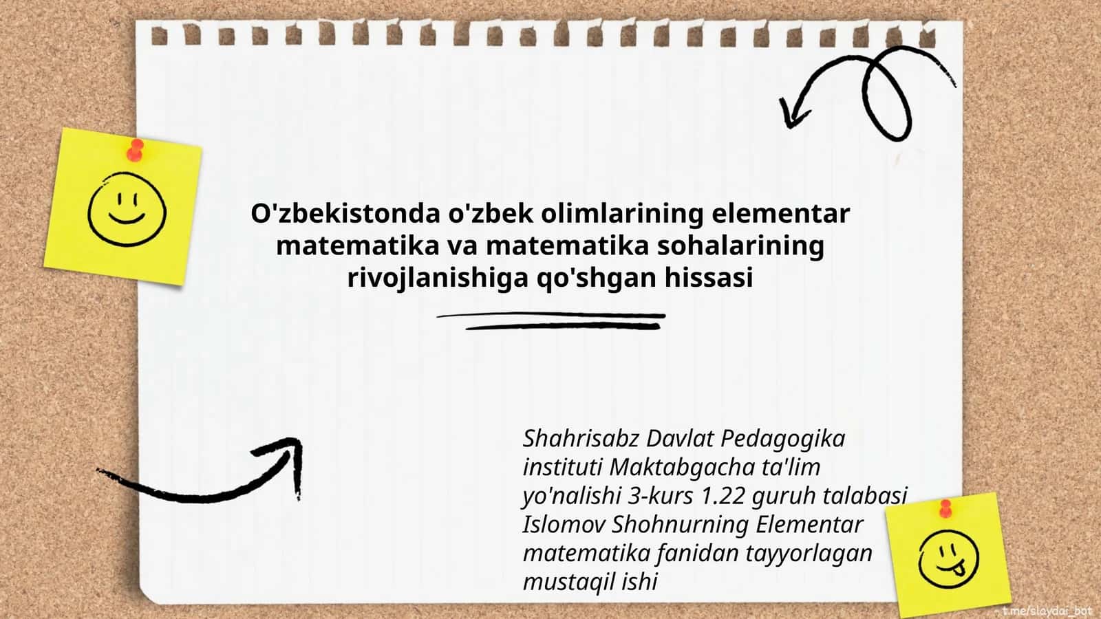 Islomov Shohnurning Elementar matematika fanidan tayyorlagan mustaqil ishi
