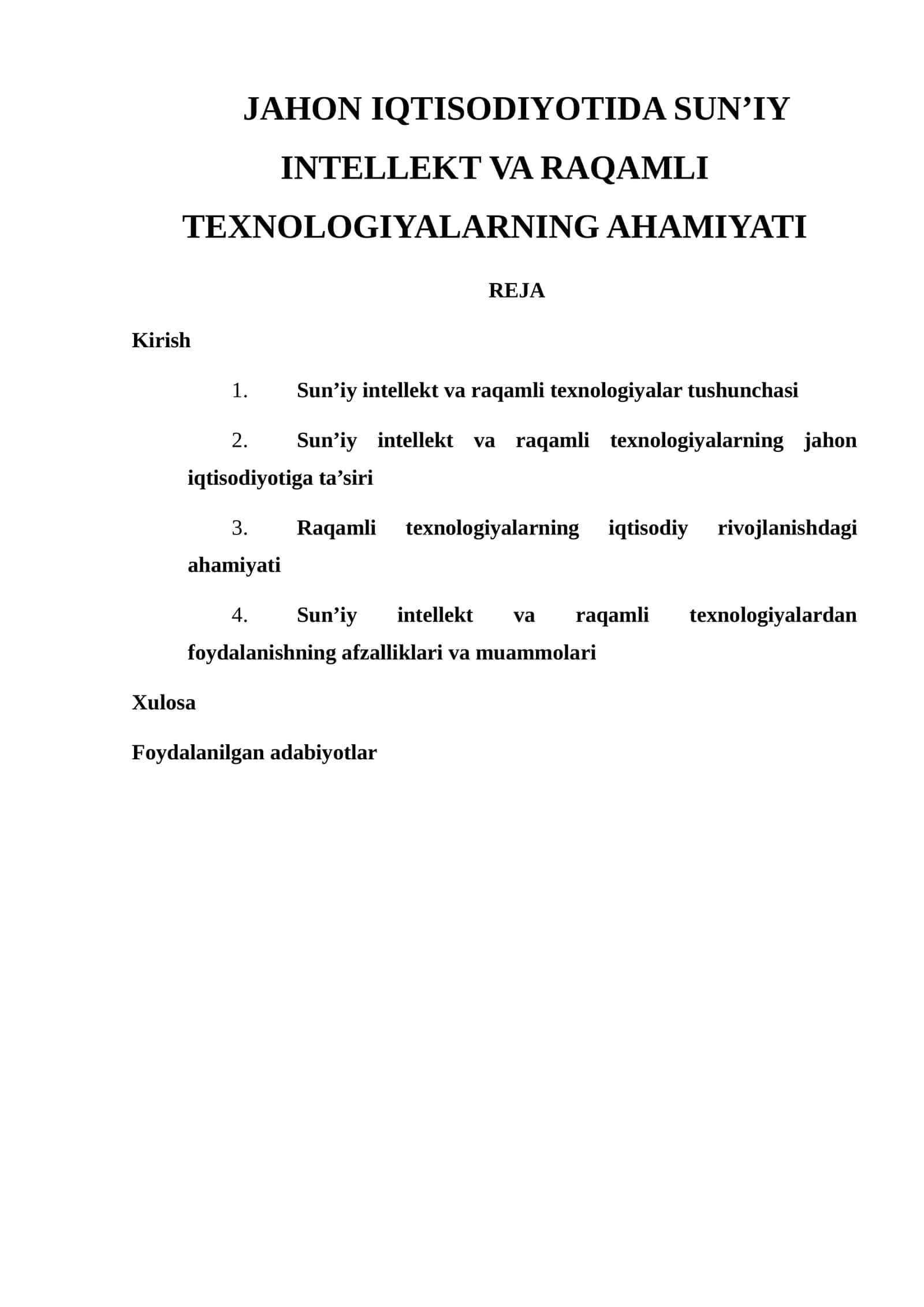 JAHON IQTISODIYOTIDA SUN’IY INTELLEKT VA RAQAMLI TEXNOLOGIYALARNING AHAMIYATI