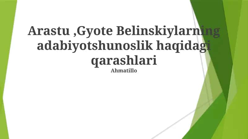 Arastu,Gyote Belinskiylarning adabiyotshunoslik haqidagi qarashlari