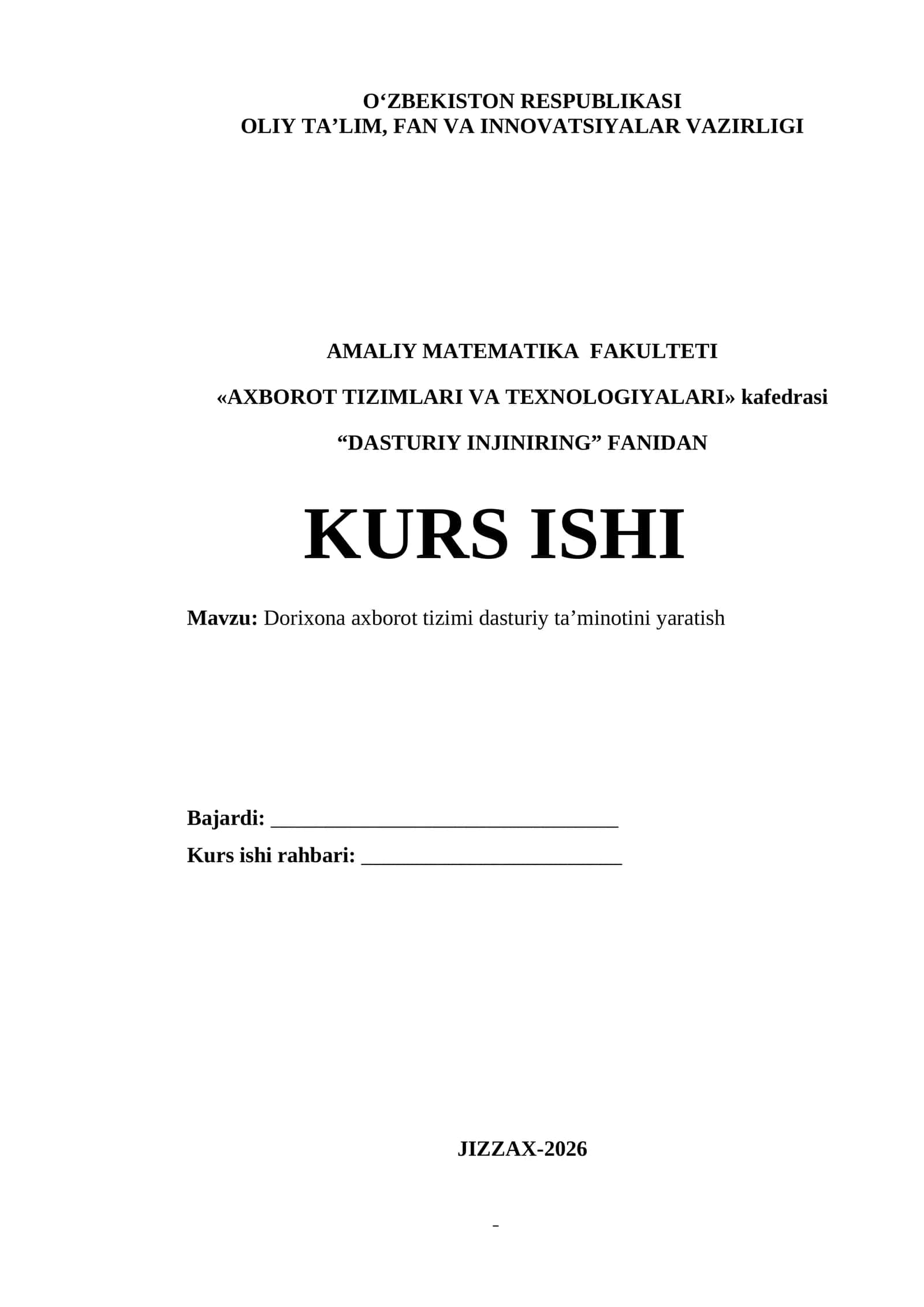 Dorixona axborot tizimi dasturiy ta’minotini yaratish