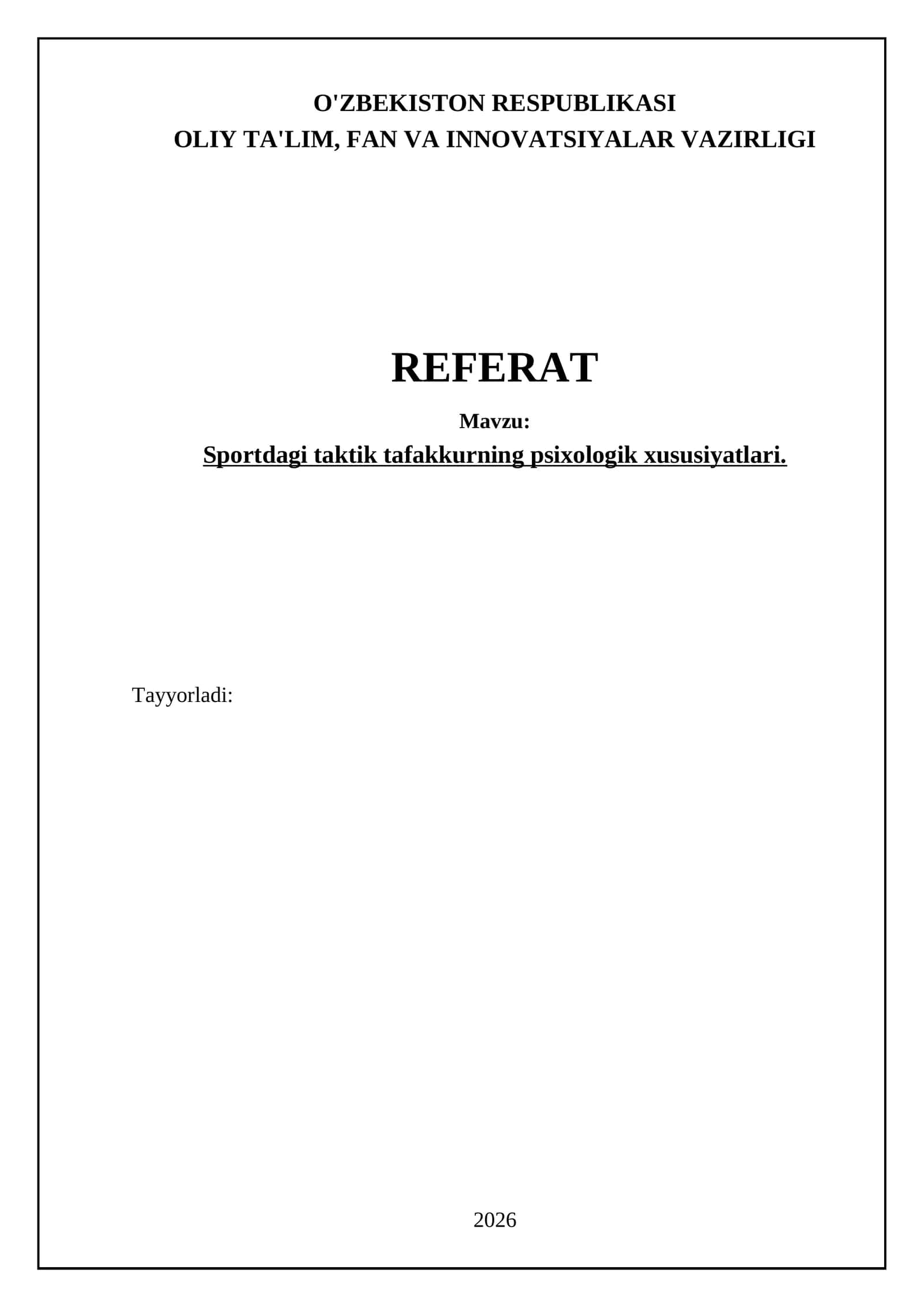 Sportda taktik tafakkurning psixologik xususiyatlari