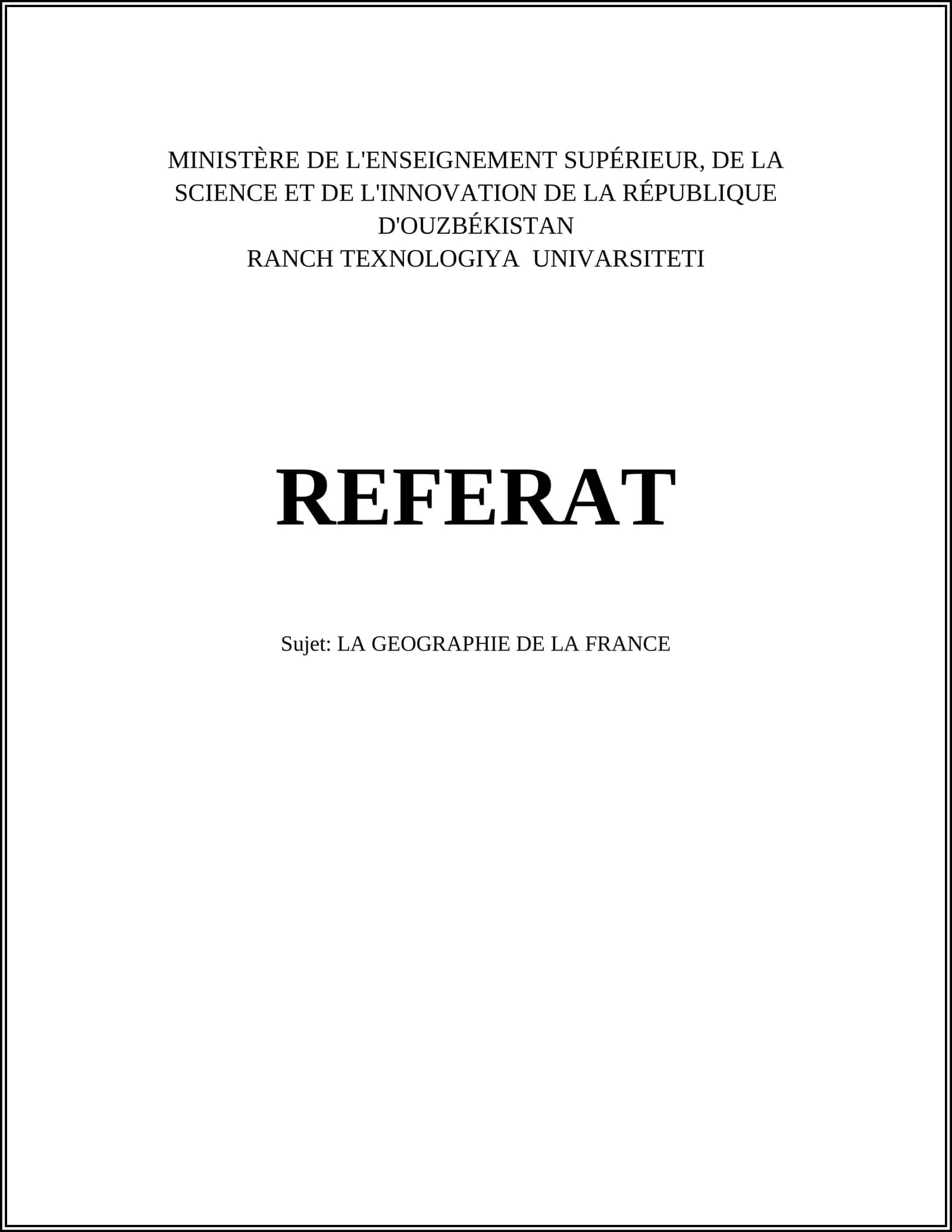 LA GEOGRAPHIE DE LA FRANCE