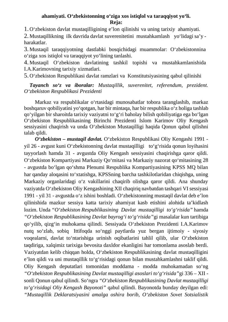 O‘zbekiston Mustaqilligi