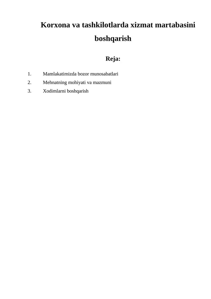Mamlakatimizda bozor munosabatlari