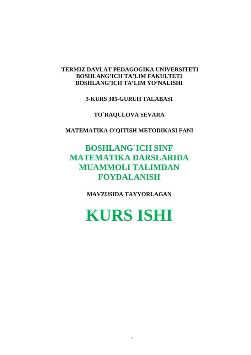 Matematika O’qitish Metodikasi