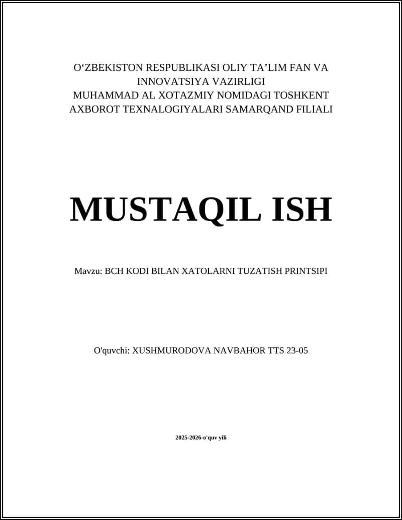 BCH KODI BILAN XATOLARNI TUZATISH PRINTSIPI