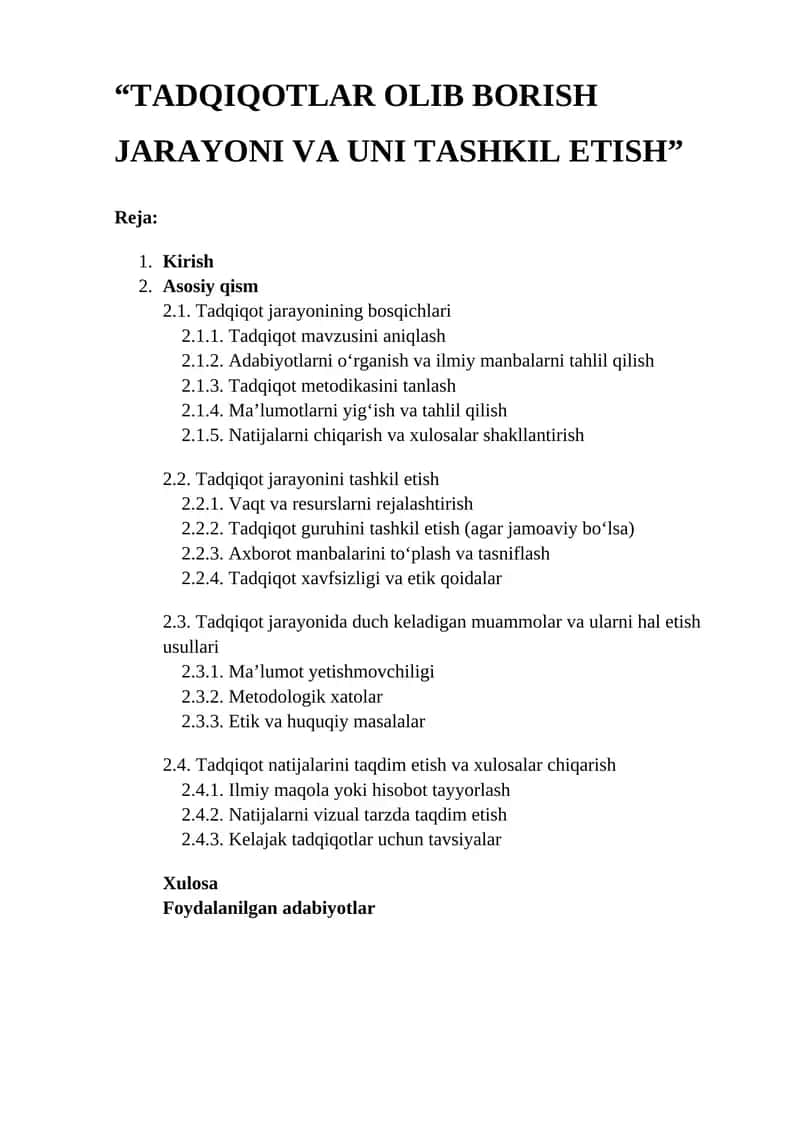 Tadqiqotlar Olib Borish Jarayoni va Uni Tashkil Etish