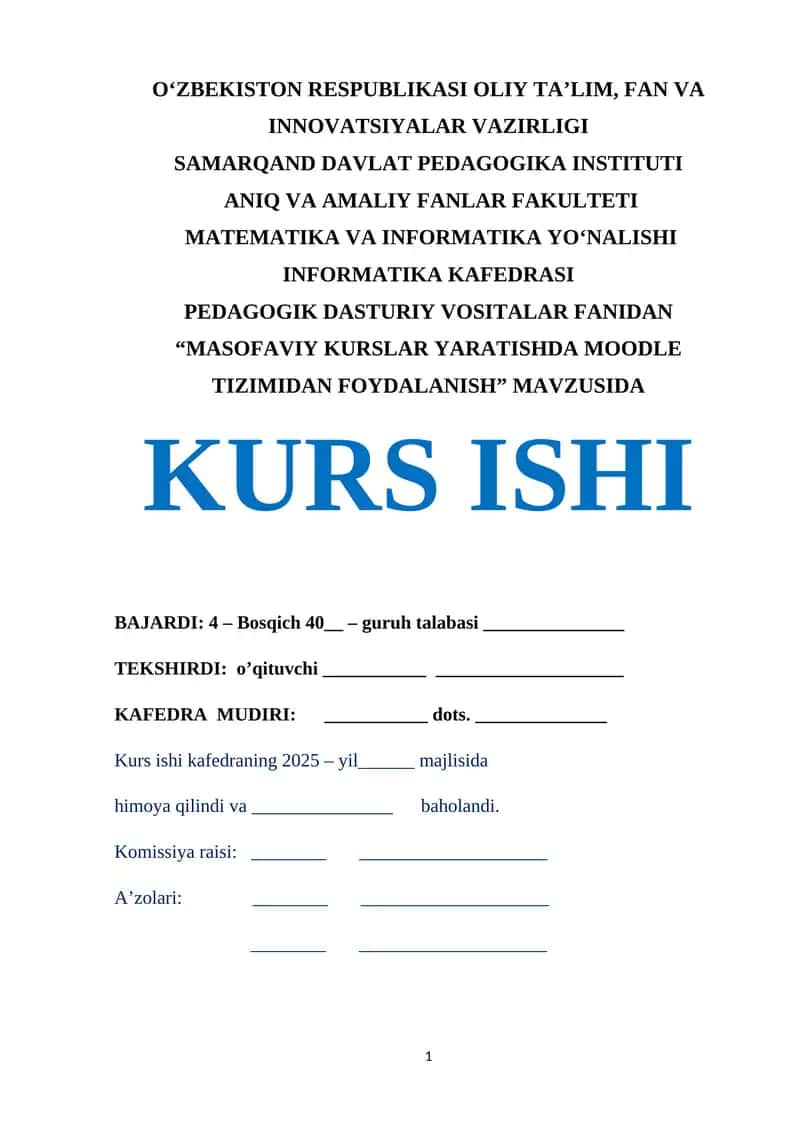 "MASOFAVIY KURSLAR YARATISHDA MOODLE TIZIMIDAN FOYDALANISH"