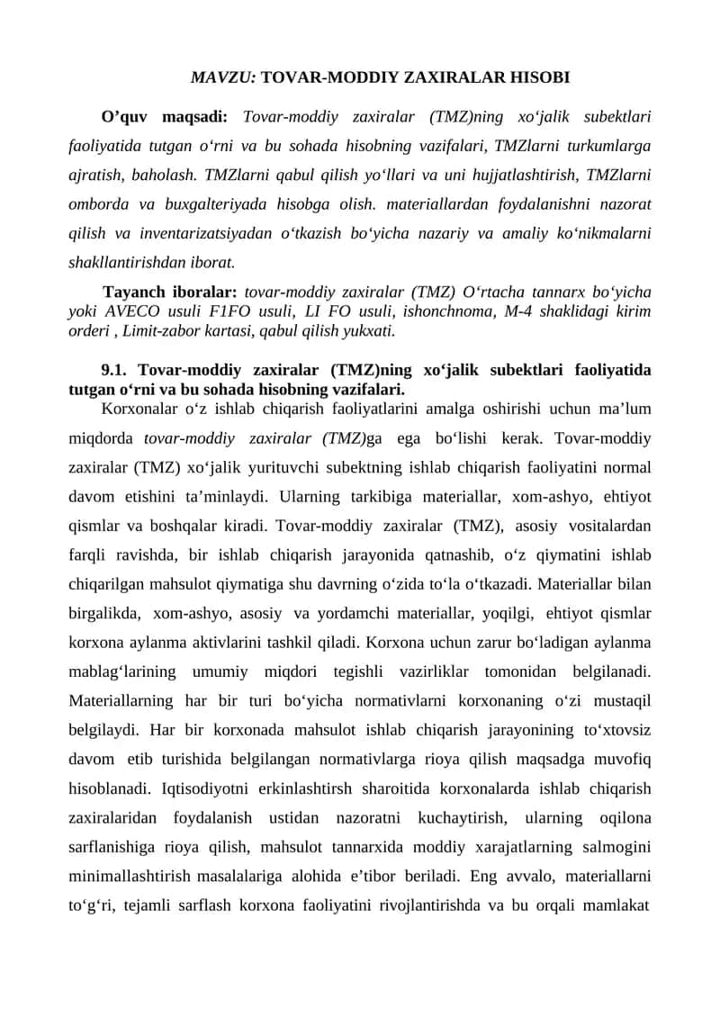 Tovаr-moddiy zаxirаlаr HISOBI
