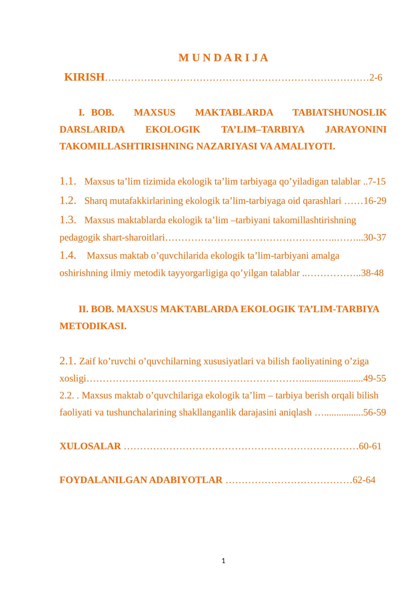 MAXSUS MAKTABLARDA EKOLOGIK TA'LIM-TARBIYA