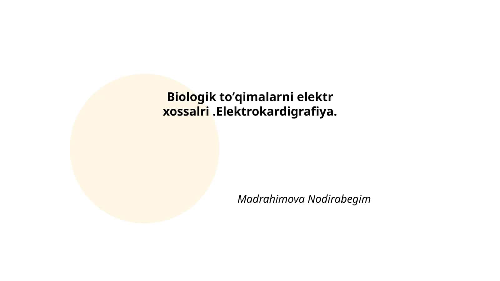 Biologik toʻqimalarni elektr xossalri.Elektrokardigrafiya