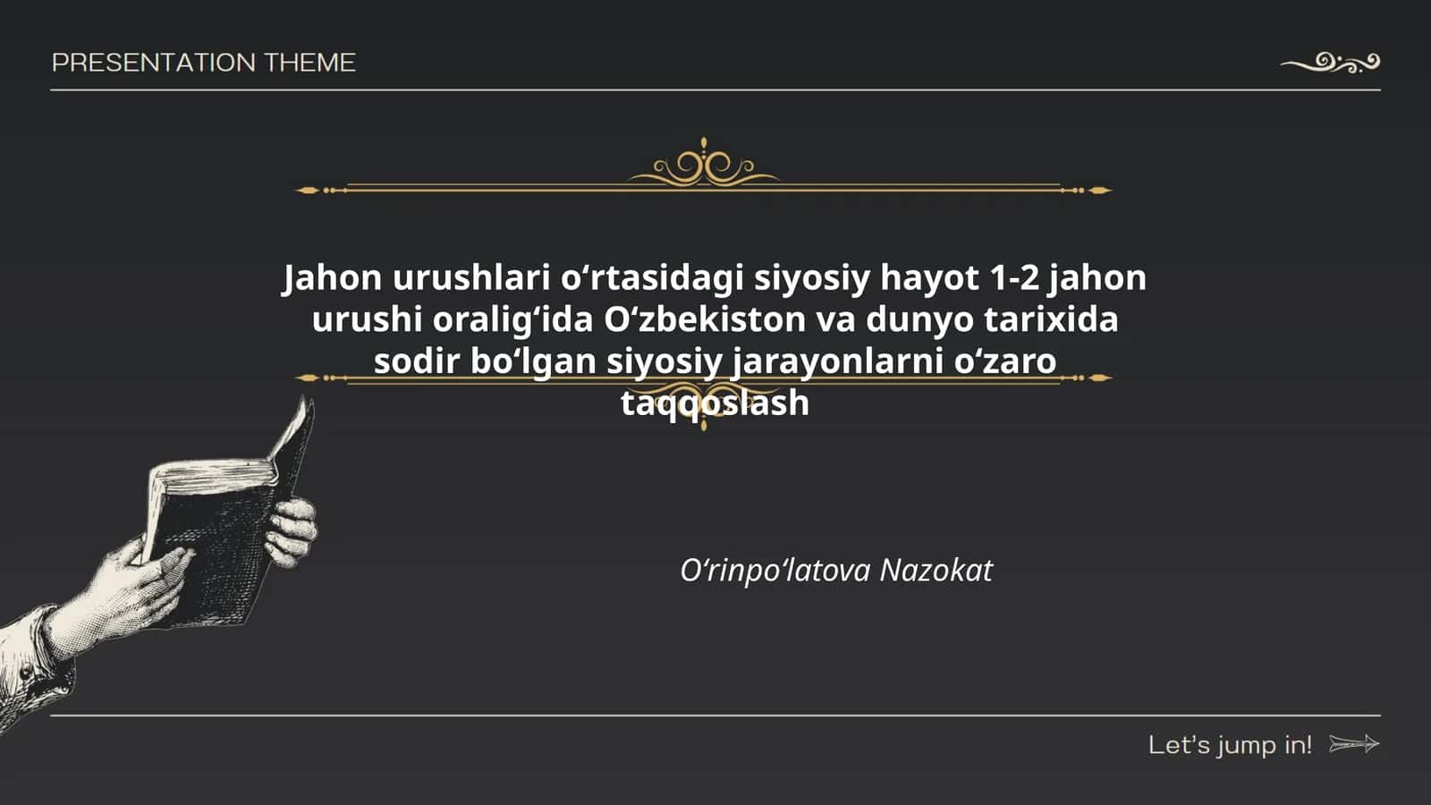 Jahon urushlari oʻrtasidagi siyosiy hayot 1-2 jahon urushi oraligʻida Oʻzbekiston va dunyo tarixida sodir boʻlgan siyosiy jarayonlarni oʻzaro taqqoslash