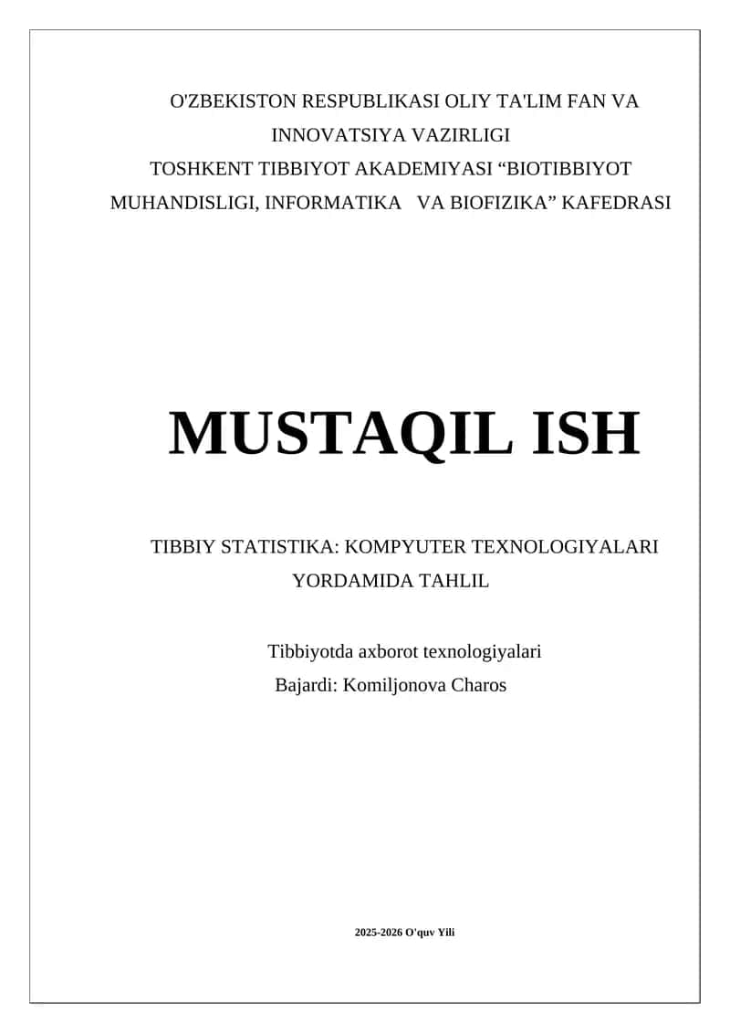 Tibbiy statistika: Kompyuter texnologiyalari yordamida tahlil