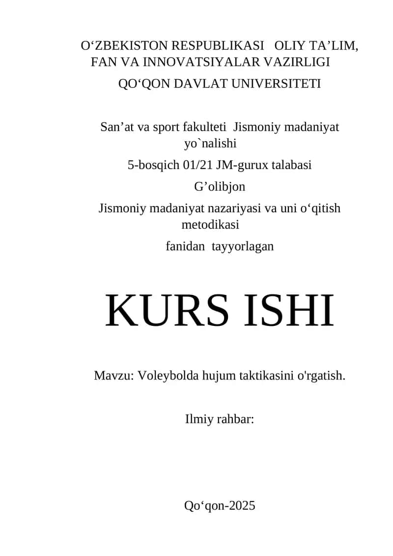 Voleybolda hujum taktikasini o'rgatish