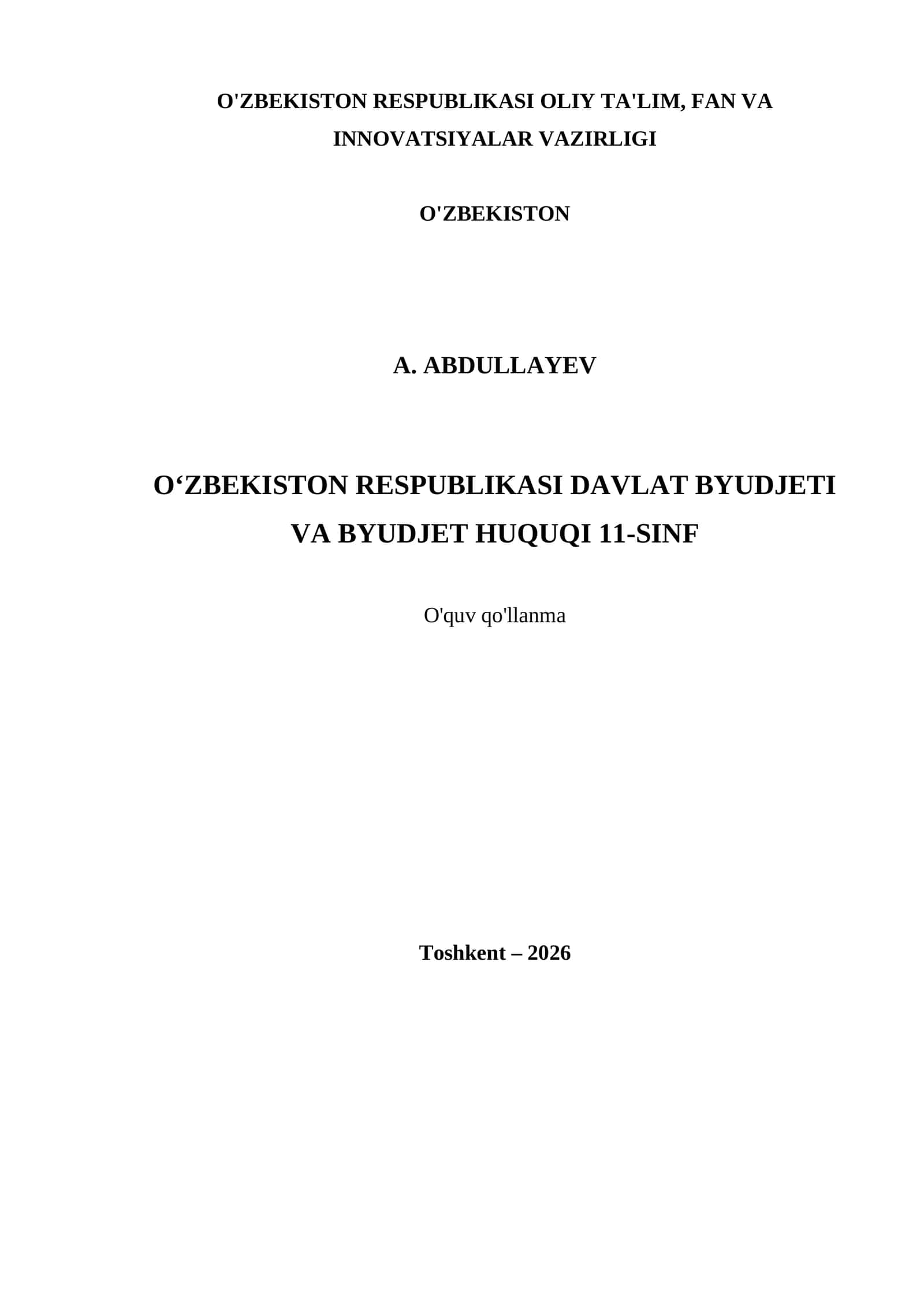 O‘ZBEKISTON RESPUBLIKASI DAVLAT BYUDJETI VA BYUDJET HUQUQI 11-SINF