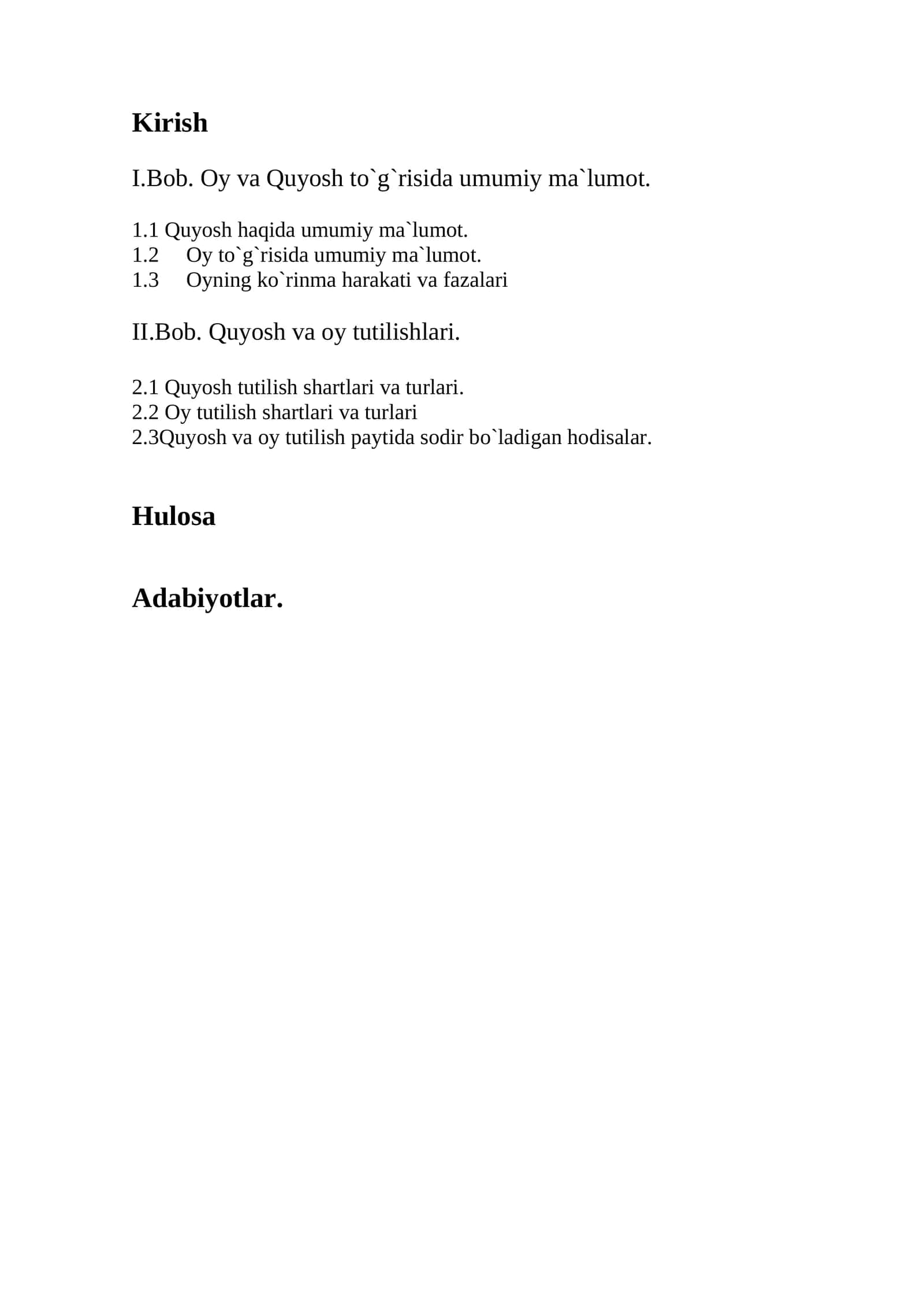 Oy va Quyosh to`g`risida umumiy ma`lumot