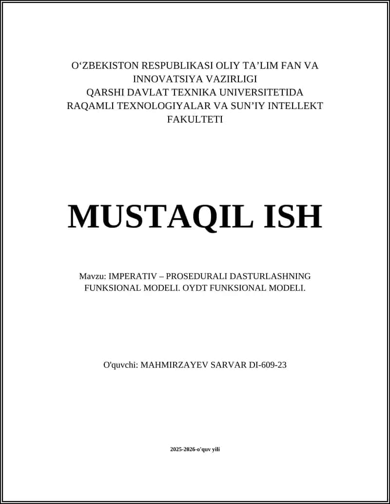 Imperativ – Prosedurali Dasturlashning Funktsional Modeli