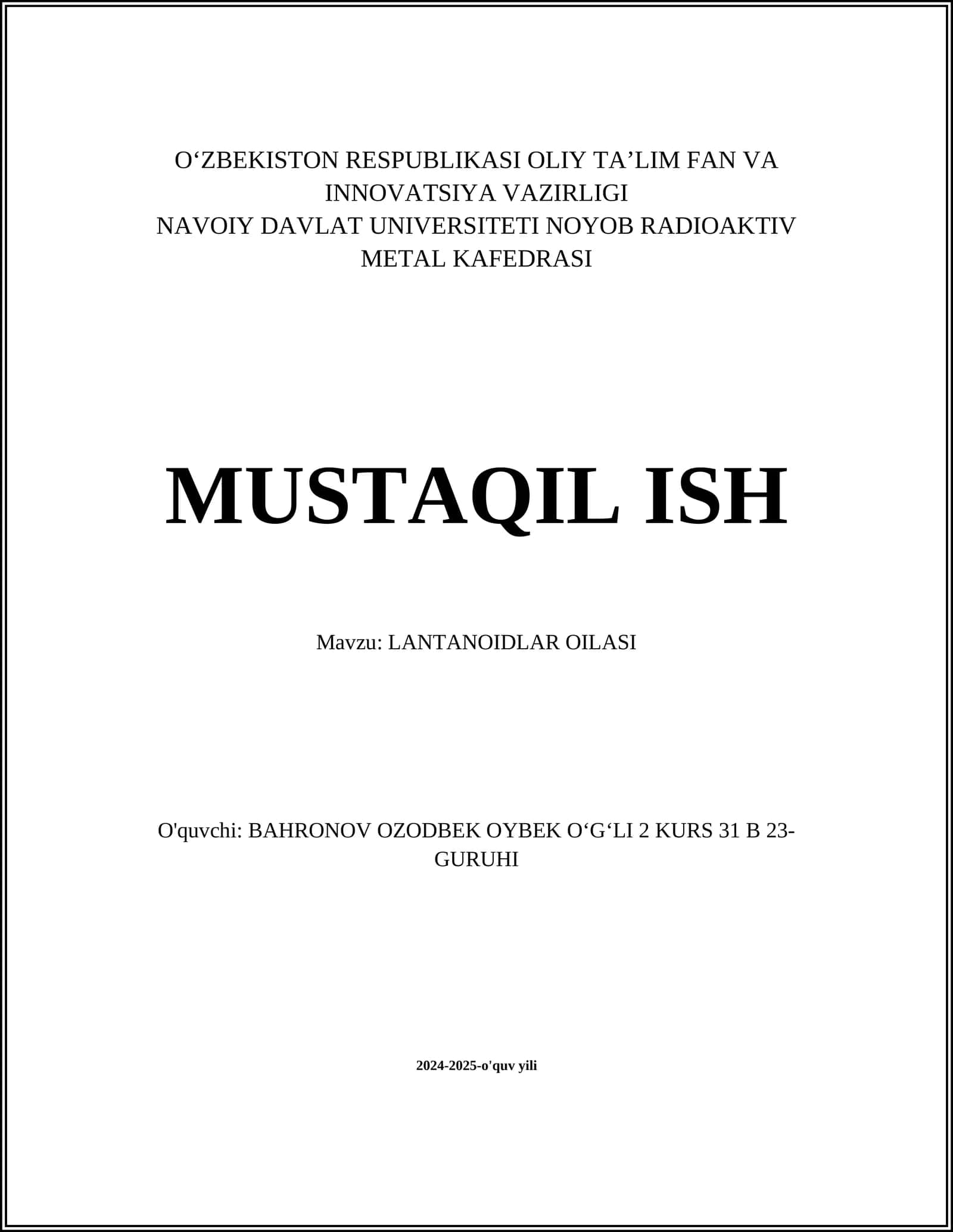 LANTANOIDLAR OILASI