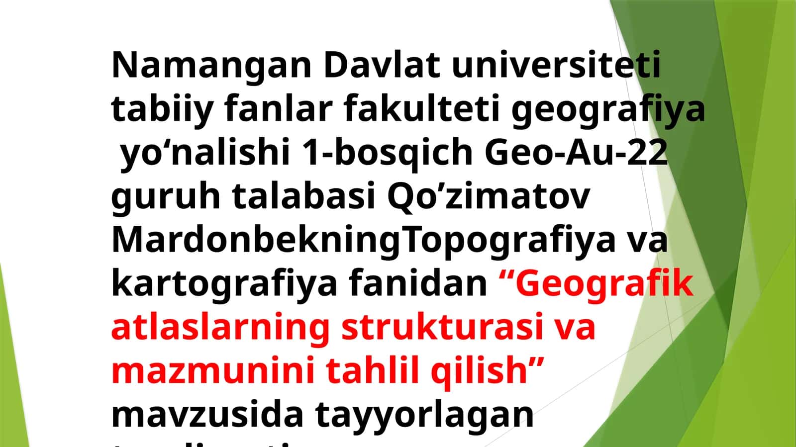Geografik atlaslar strukturasini tahlil qilish