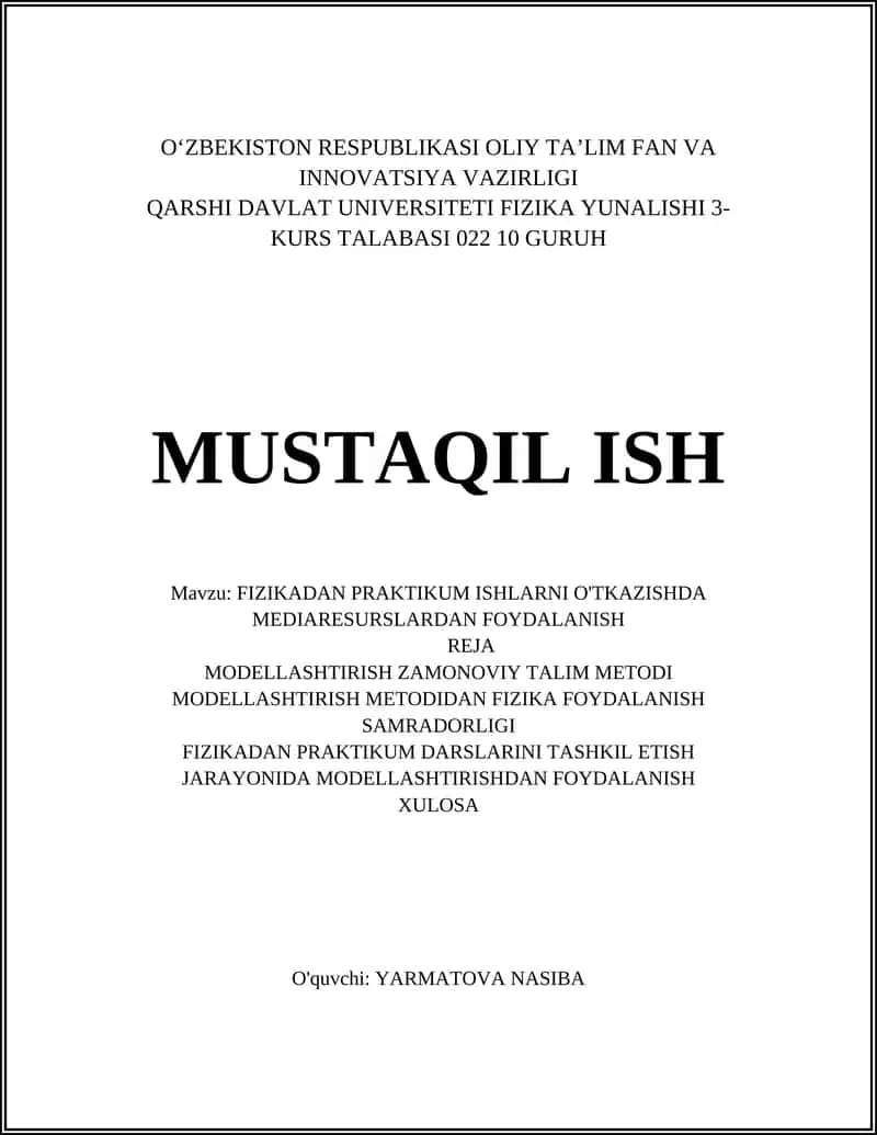 FIZIKADAN PRAKTIKUM ISHLARNI O'TKAZISHDA MEDIARESURSLARDAN FOYDALANISH