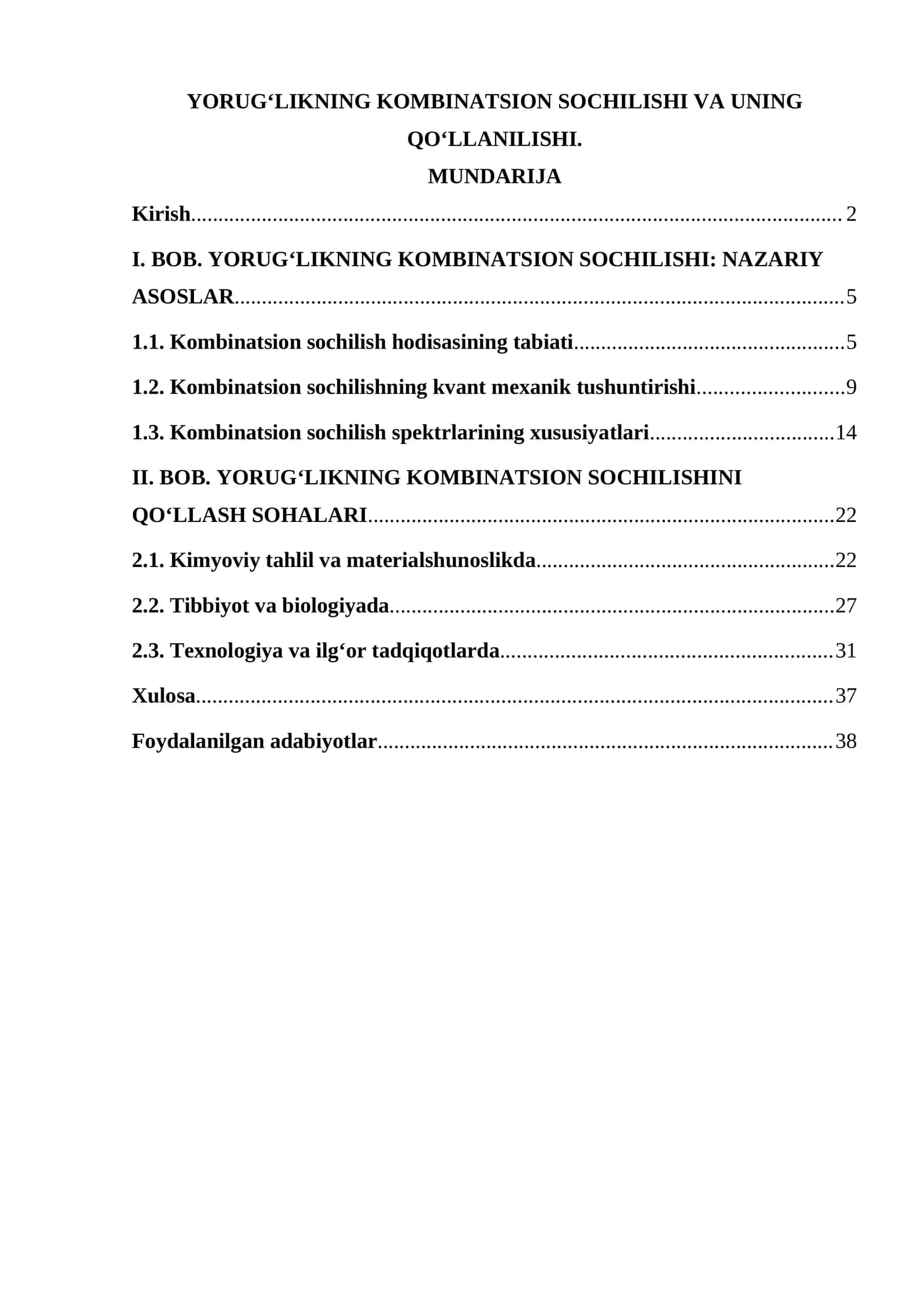 Yorugʻlikning kombinatsion sochilishi va uning qoʻllanilishi