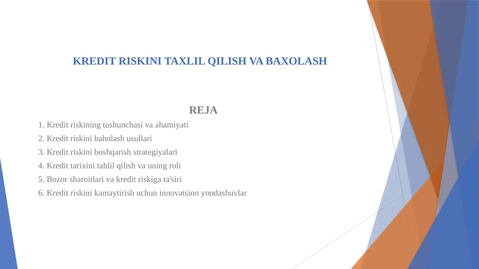 KREDIT RISKINI TAXLIL QILISH VA BAXOLASH
