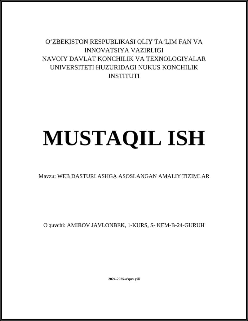 WEB DASTURLASHGA ASOSLANGAN AMALIY TIZIMLAR