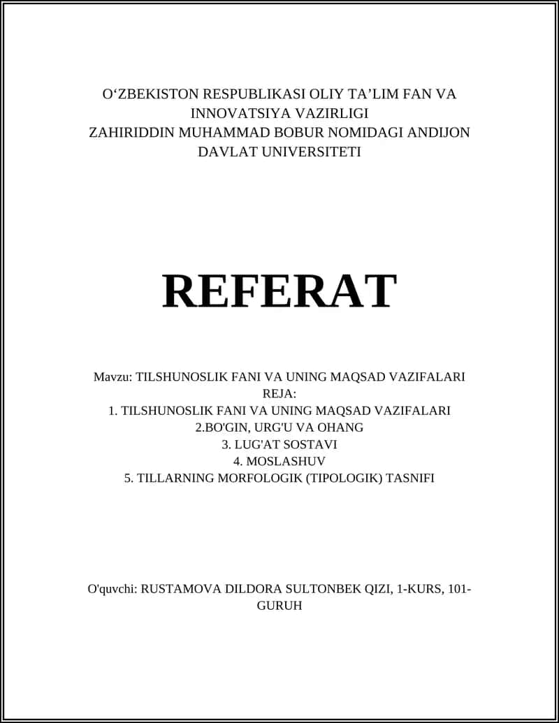 TILSHUNOSLIK FANI VA UNING MAQSAD VAZIFALARI
