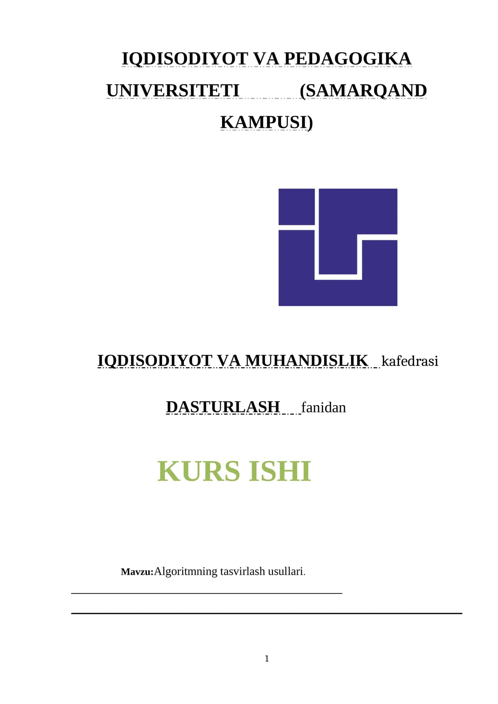 Algoritmning tasvirlash usullari