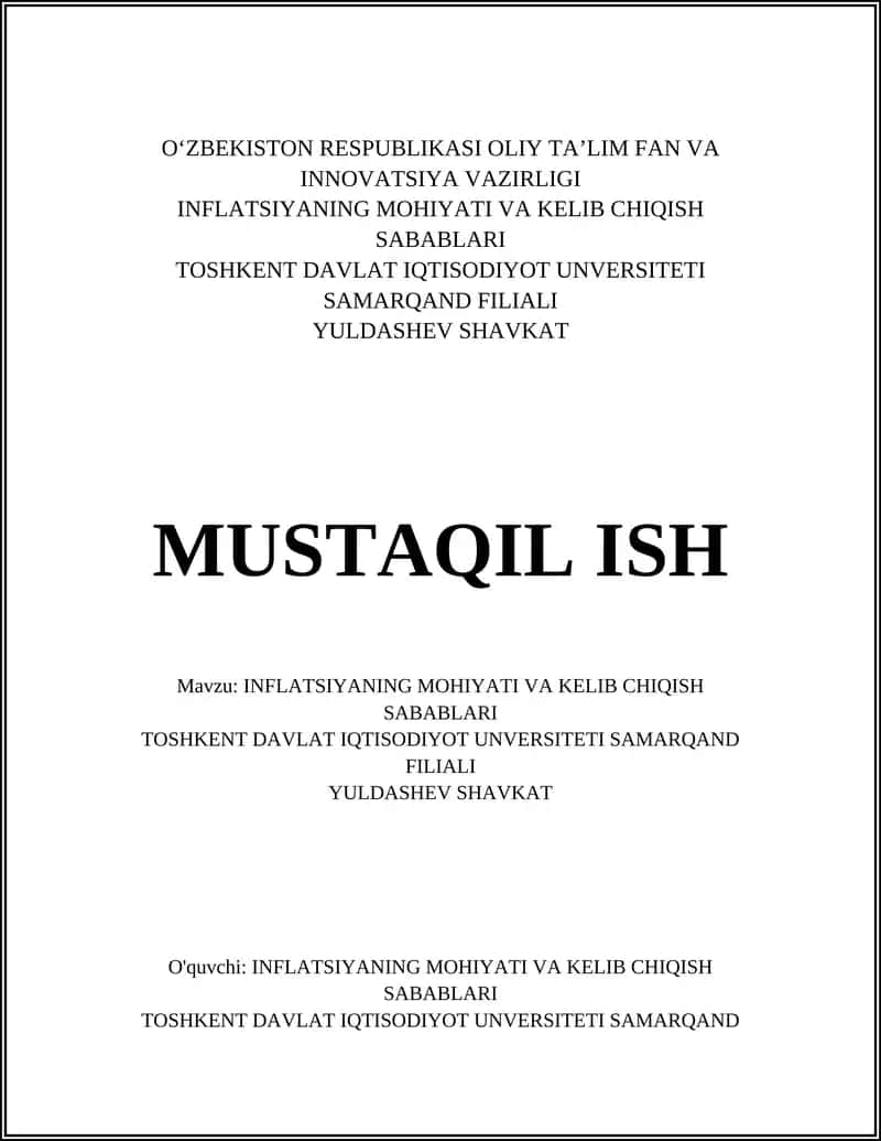 INFLATSIYANING MOHIYATI VA KELIB CHIQISH SABABLARI
