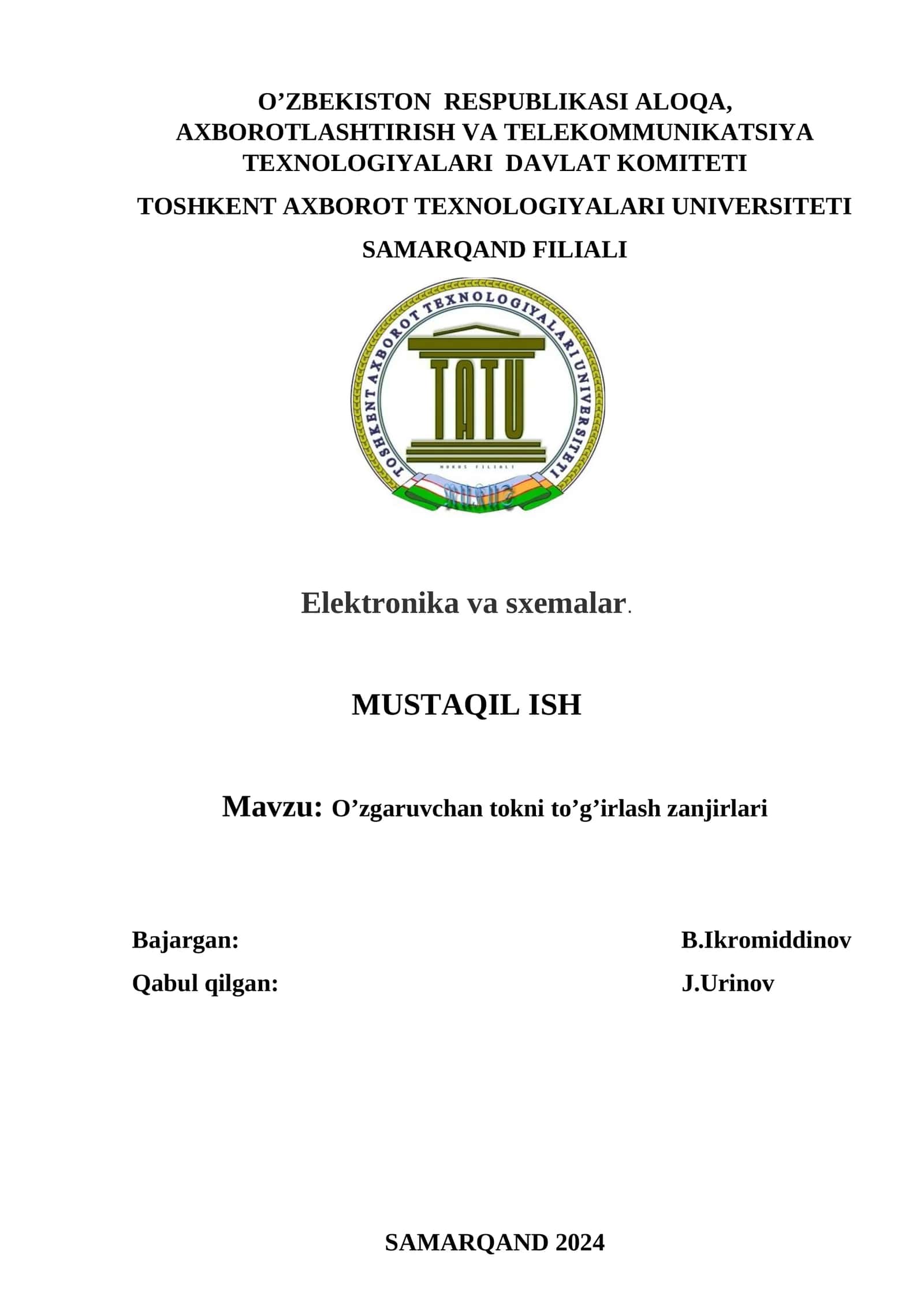 O’zgaruvchan tokni to’g’irlash zanjirlari