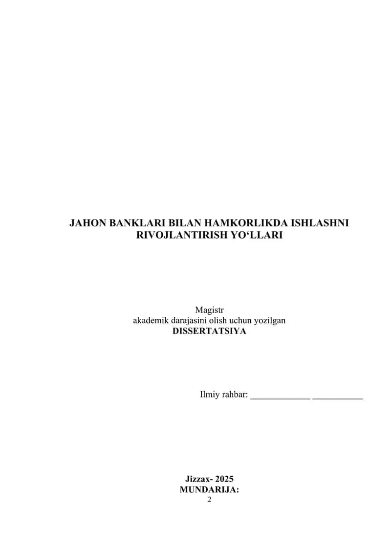 Jahon Banklari Bilan Hamkorlikda Ishlashni Rivojlantirish Yo‘llari