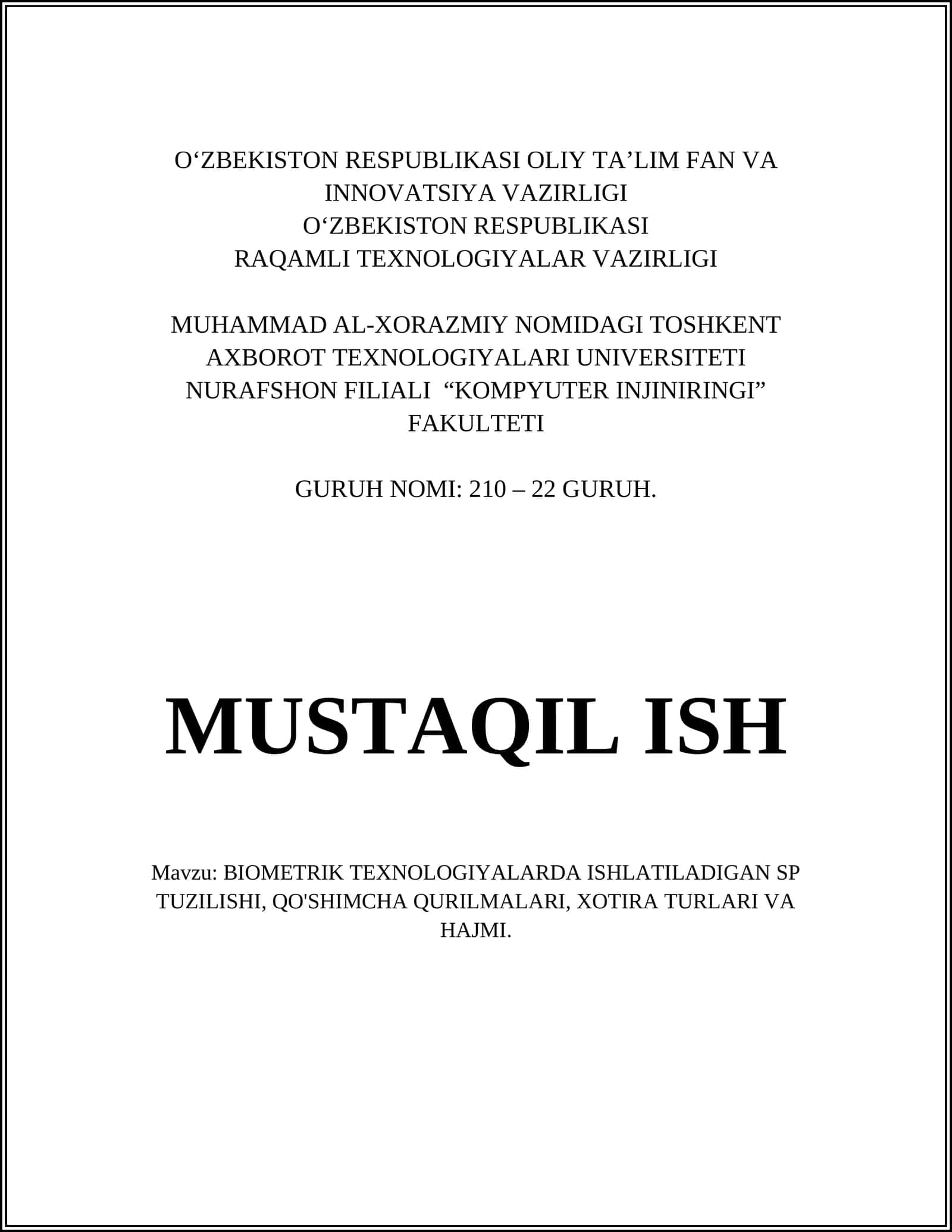 BIOMETRIK TEXNOLOGIYALARDA ISHLATILADIGAN SP TUZILISHI
