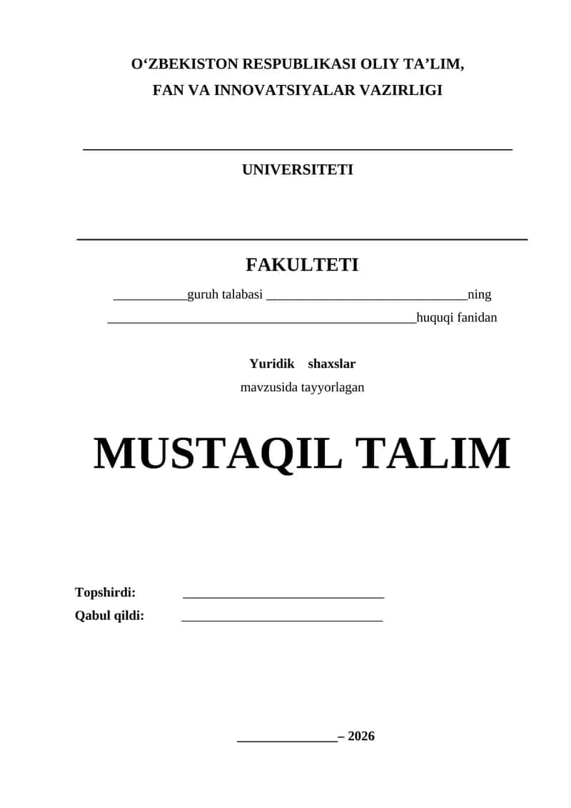 Yuridik shaxs MUSTAQIL TALIM