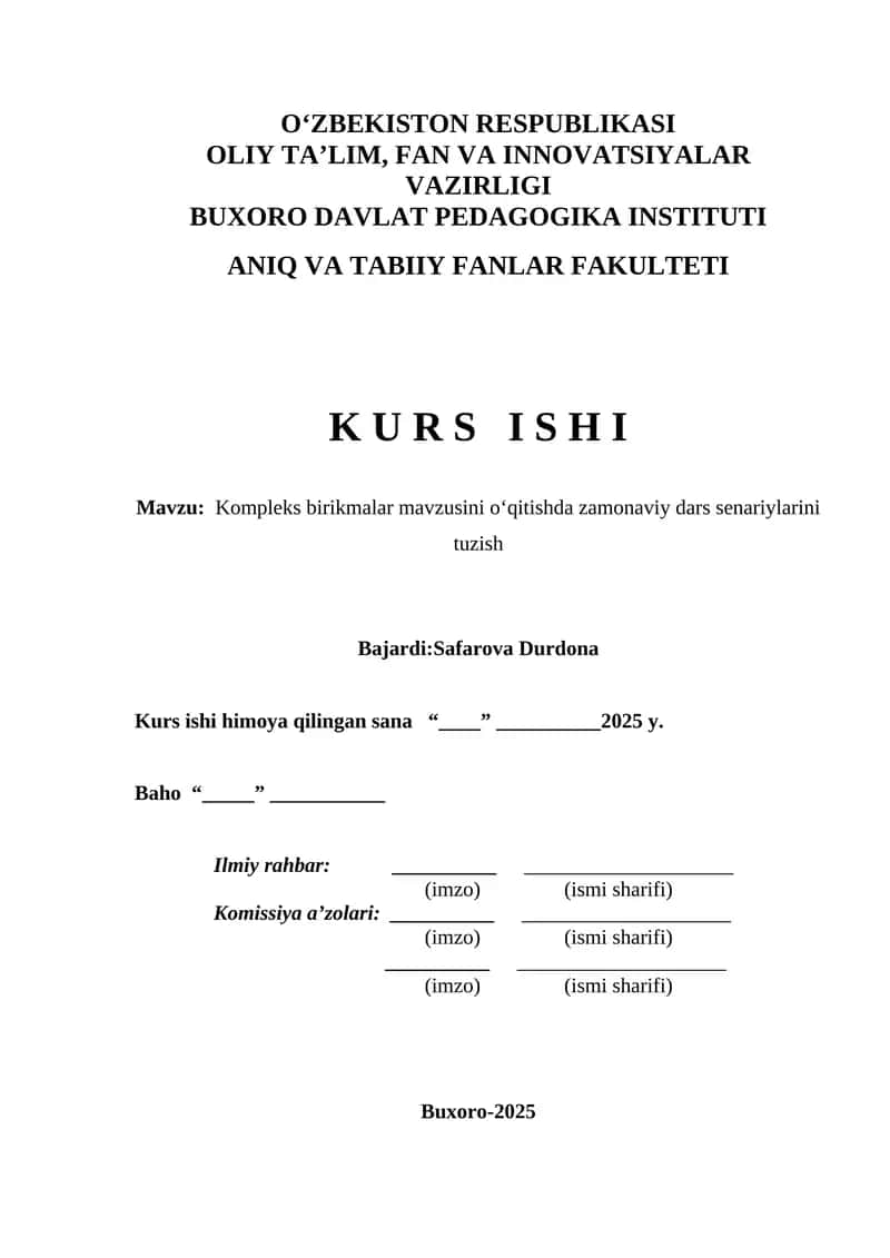 Kompleks birikmalar mavzusini o‘qitishda zamonaviy dars senariylarini tuzish