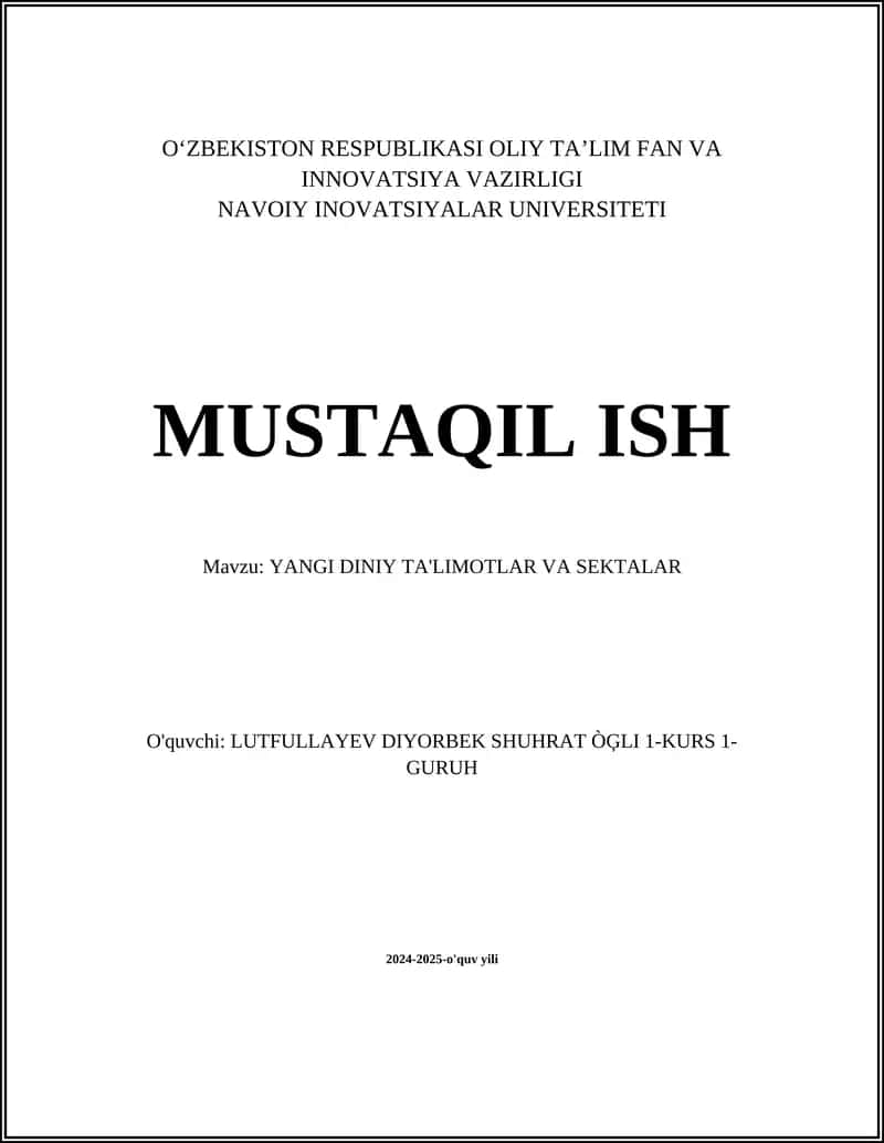 Yangi Diniy Ta'limotlar va Sektalar
