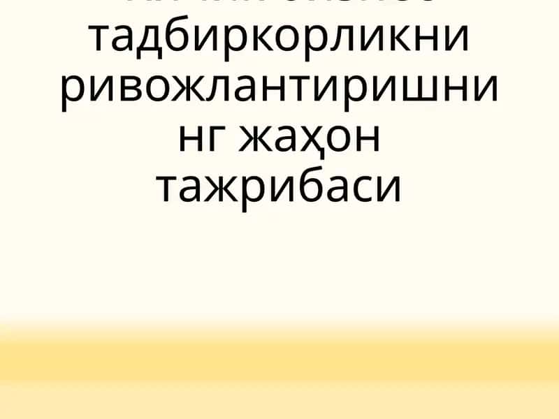 Кичик бизнес тадбиркорликни ривожлантиришнинг жаҳон тажрибаси