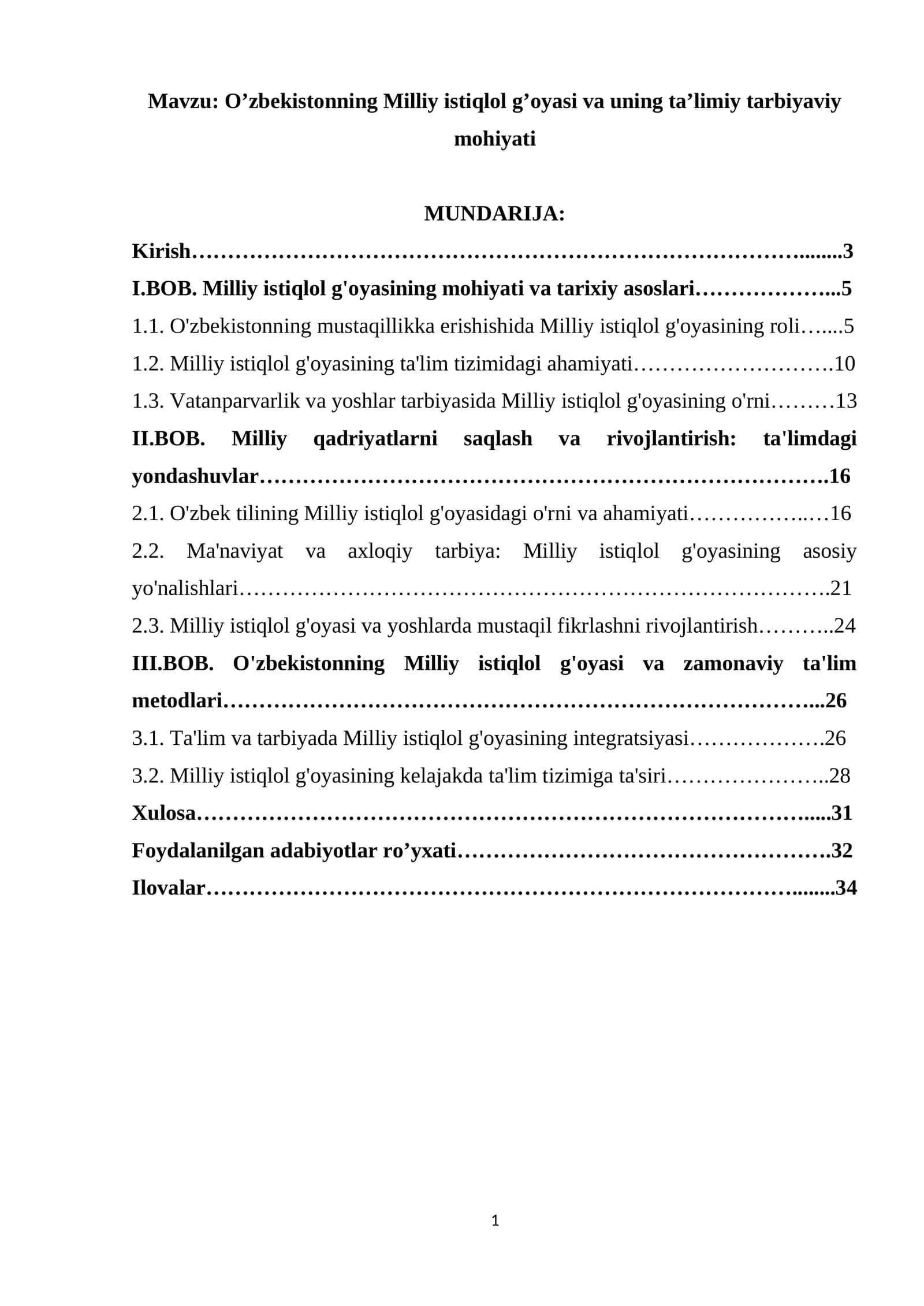 O’zbekistonning Milliy istiqlol g’oyasi va uning ta’limiy tarbiyaviy mohiyati