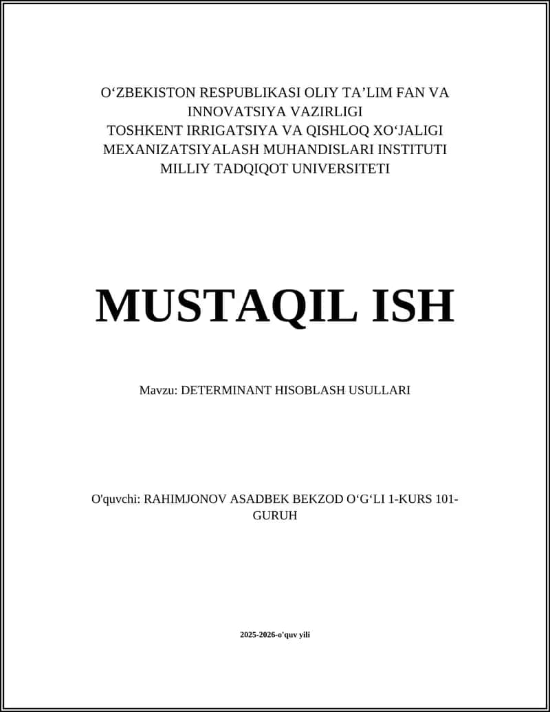 DETERMINANT HISOBLASH USULLARI