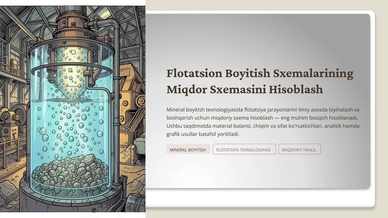 Flotatsion Boyitish Sxemalarining Miqdor Sxemasini Hisoblash