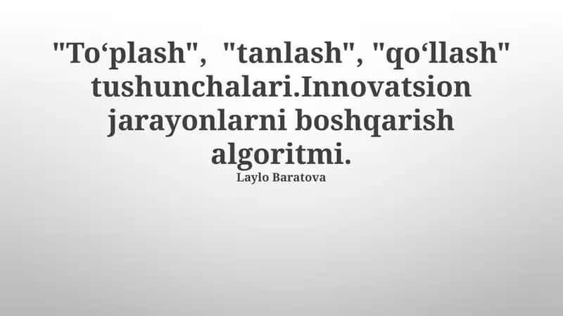 Innovatsiya Jarayoni Boshqaruv Algoritmlari