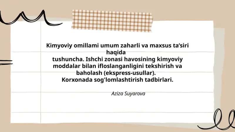 Kimyoviy omillami umum zaharli va maxsus ta’siri