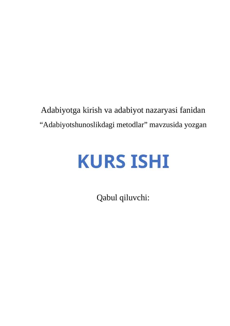 Adabiyotga kirish va adabiyot nazaryasi fanidan KURS ISHI