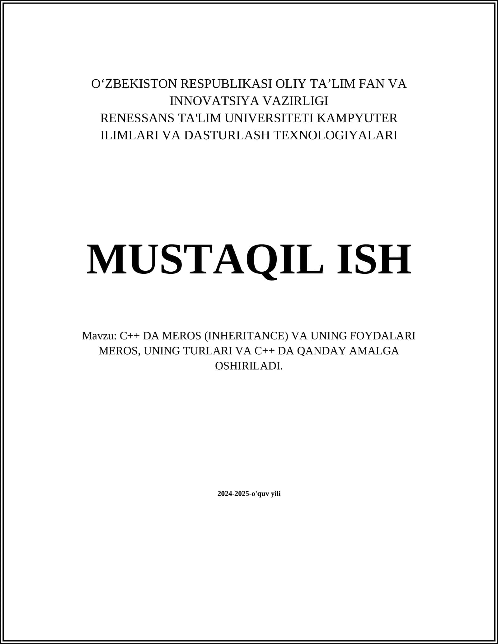C++ DA MEROS (INHERITANCE) VA UNING FOYDALARI