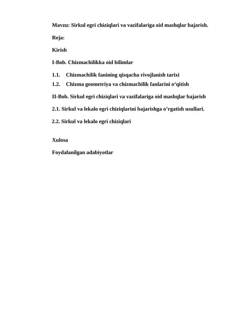 Sirkul egri chiziqlari va vazifalariga oid mashqlar