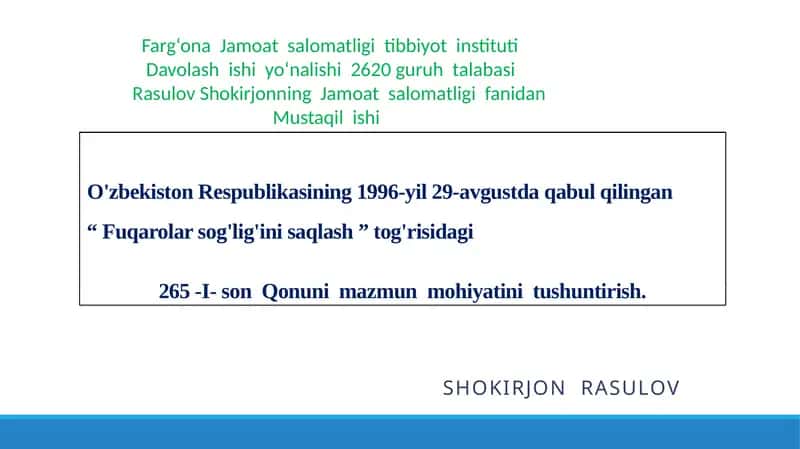 Fuqarolarning Sog'lig'ini Saqlash