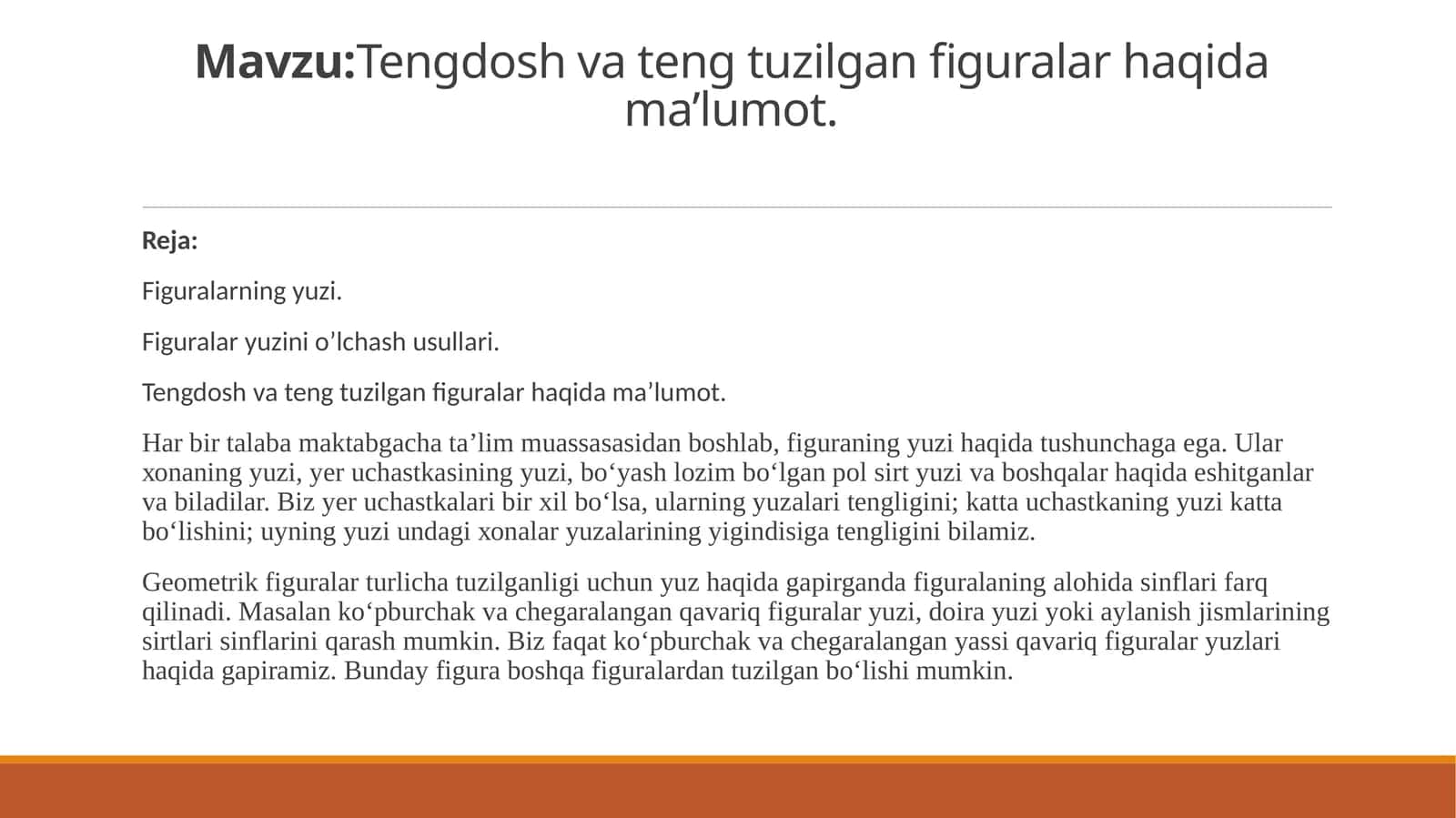 Tengdosh va tuzilgan figuralar haqida ma’lumot