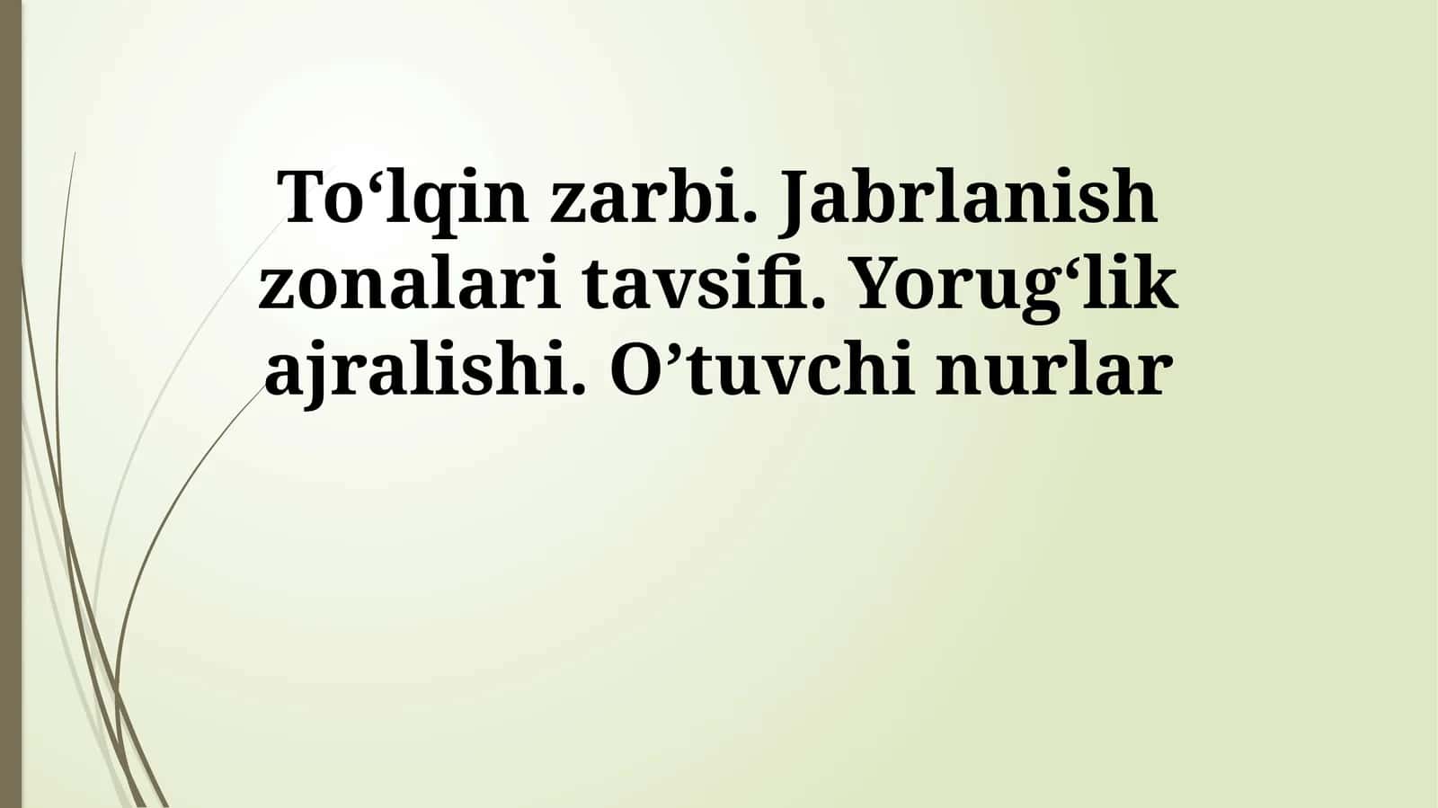 To‘lqin zarbi. Jabrlanish zonalari tavsifi. Yorug‘lik ajralishi. O’tuvchi nurlar